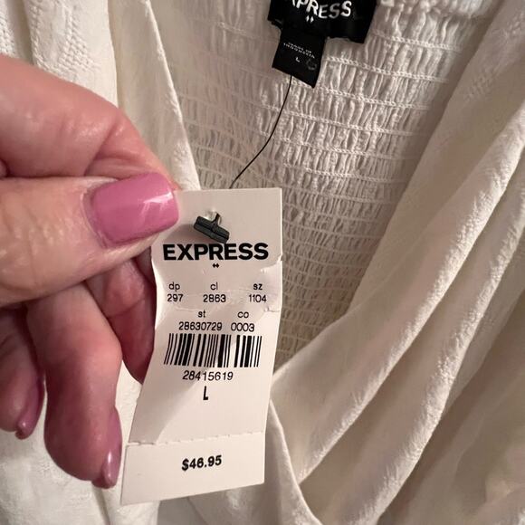 Express white faux wrap smocked back cropped top size large - Picture 2 of 6